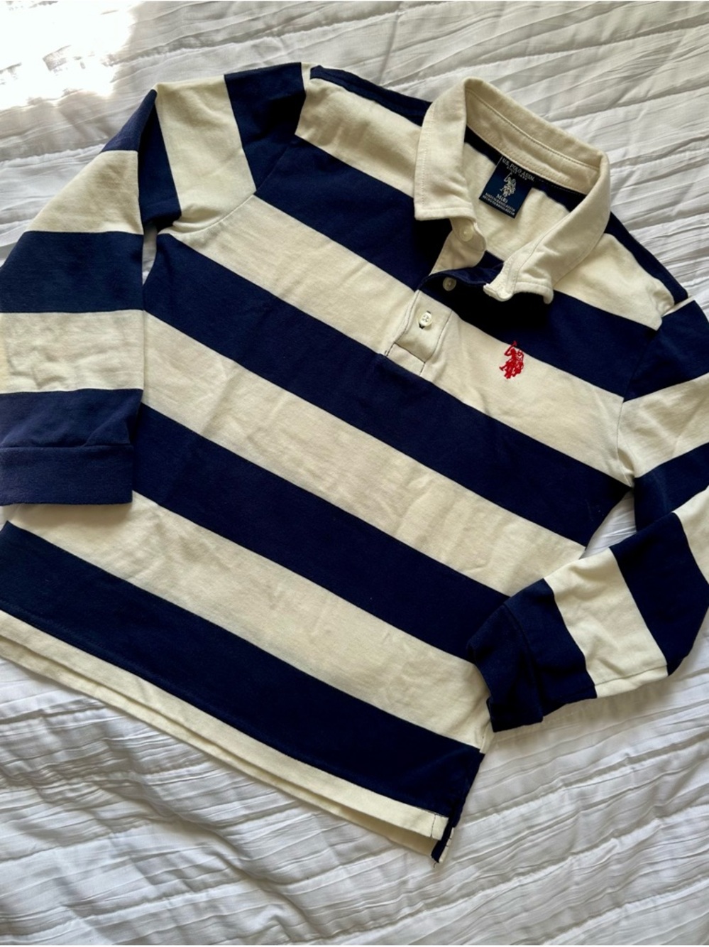U.S. Polo Assn. Navy & White Striped Rugby Polo and Wonder Nation Shorts